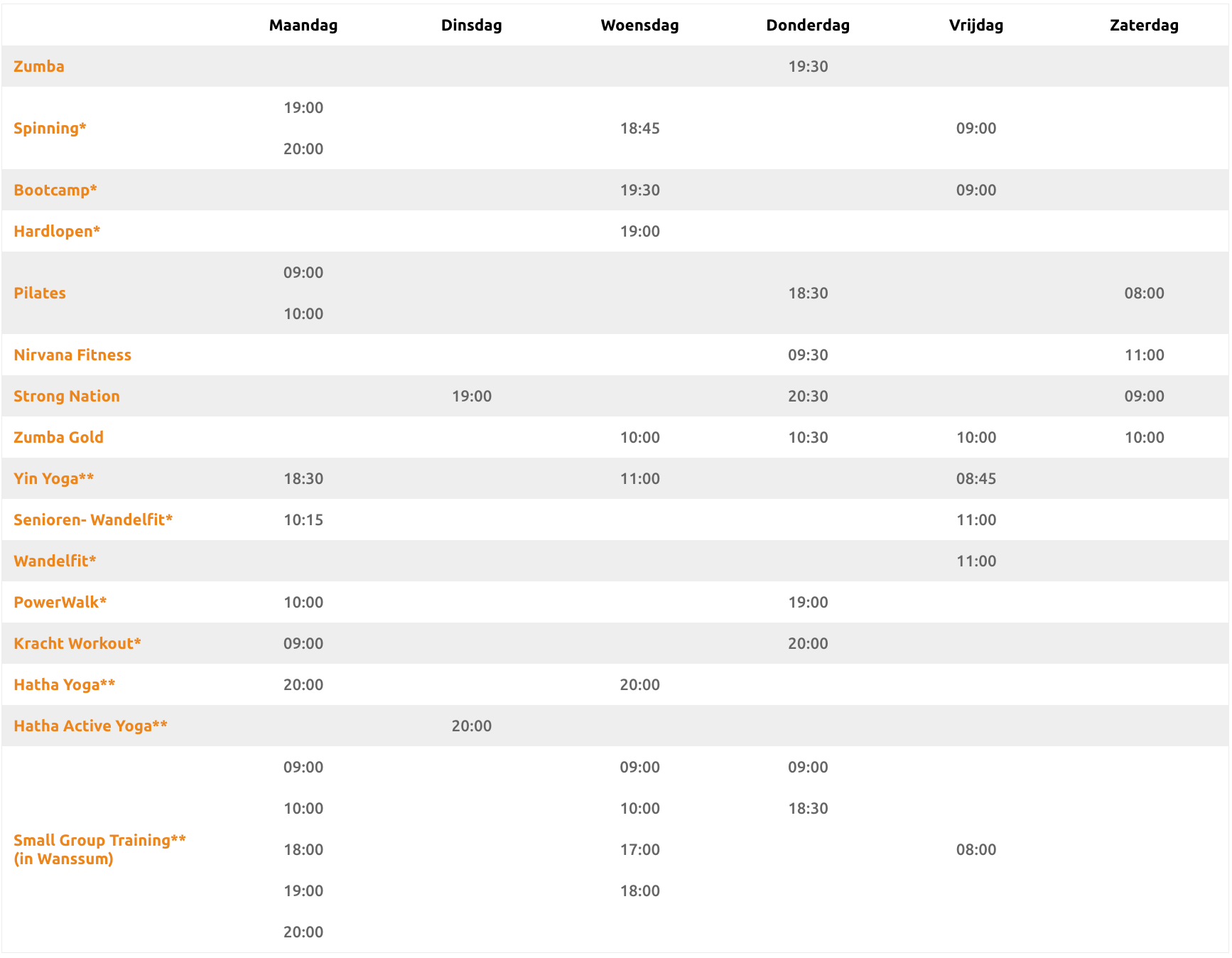 Just Be Fit sport trainingen tijdsschema januari 2026